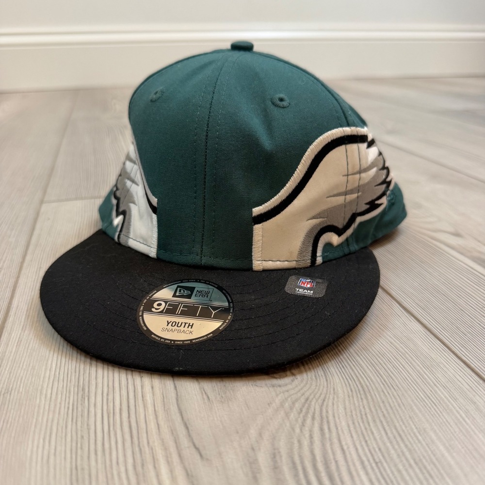 New Era 9FIFTY Philadelphia Eagles Youth Snapback Hat Green Black Wing Cap